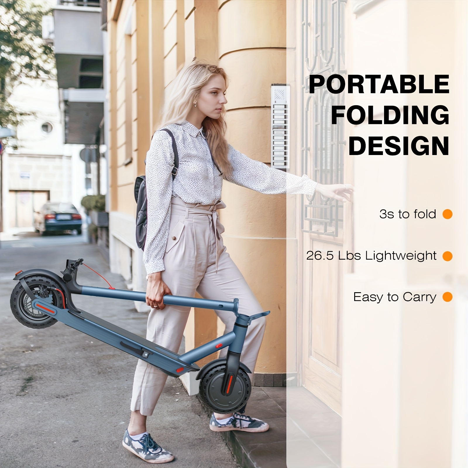 350w foldable electric scooter adult electric   speed 15 5mph and 15 miles range 85 inches solid tires adjustable handlebar height with smart led   braking system suitable for commuting to work   shopping forceries Product details 6