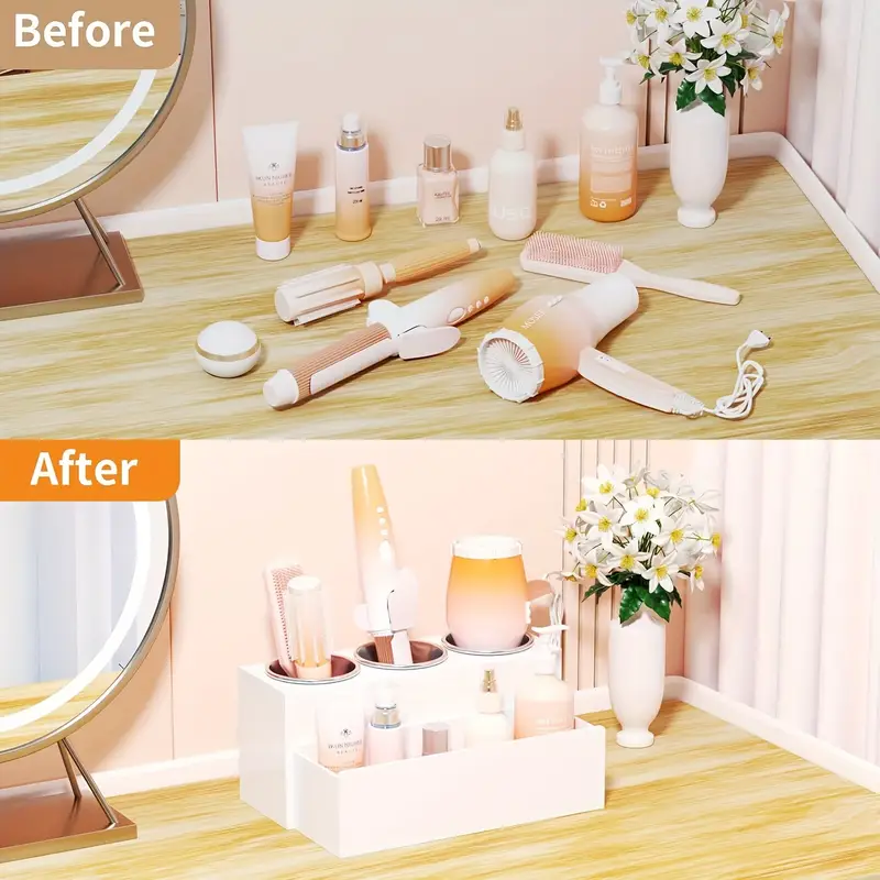 acrylic hair tool organizer organizer heat resistant adjustable storage for hair dryers straighteners curling irons makeup brush holder space saving for bathroom vanity travel salon stations stylists brides home Product details 3