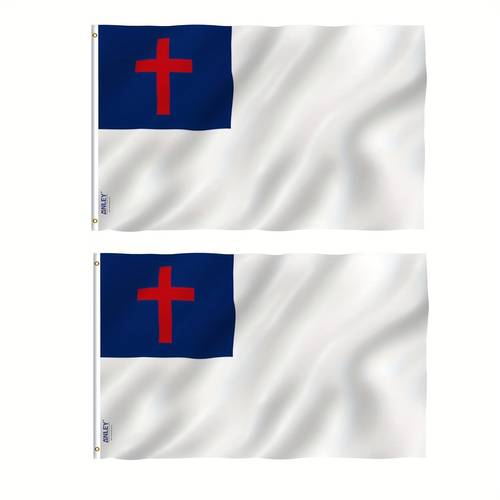 paquete de 2 banderas cristianas de 3x5 pies - color vívido y resistente a la decoloración - cabecera de lona y costura - banderas religiosas de poliéster con argollas de 3 x 5 pies
