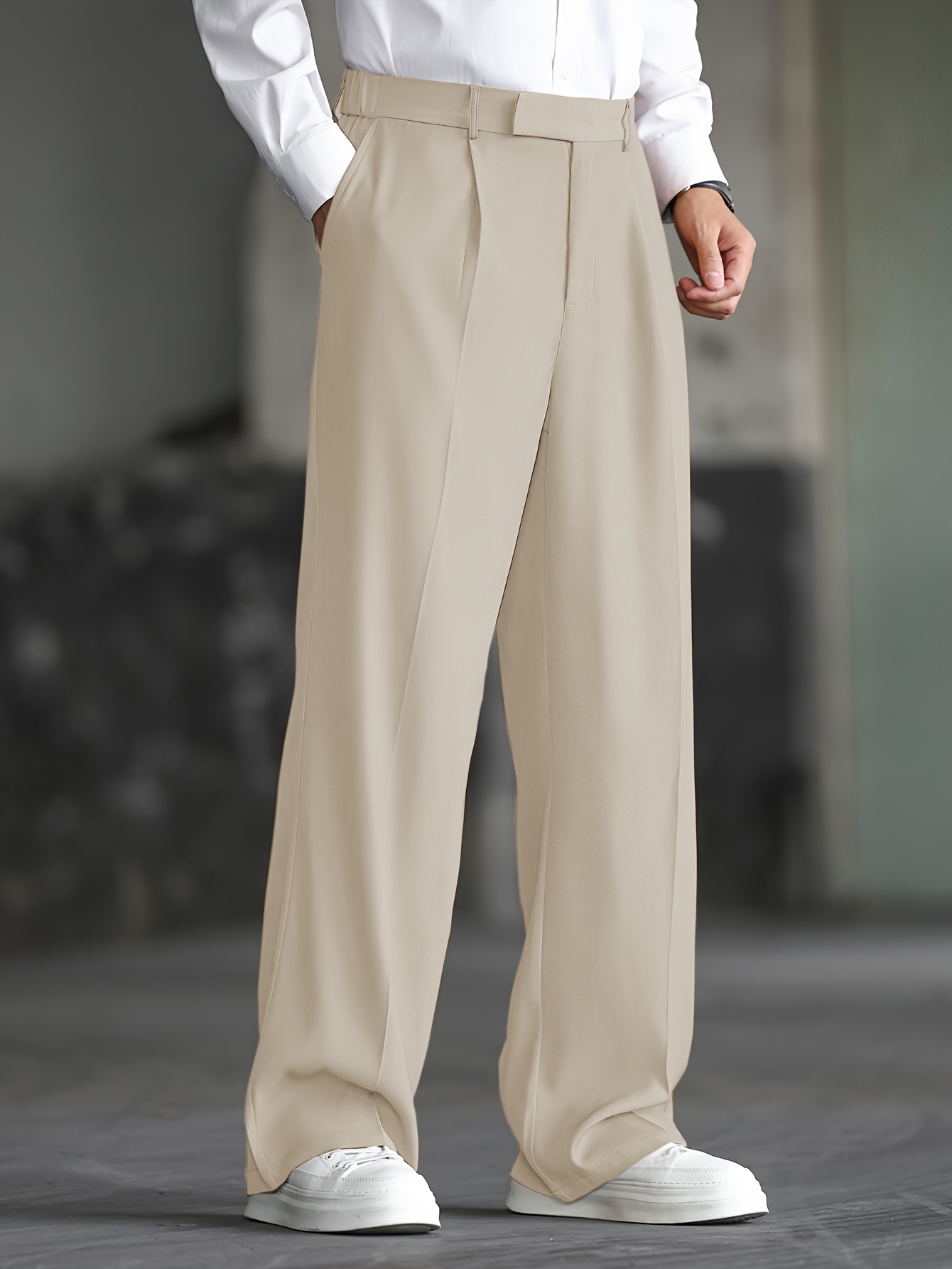 【2plan】Soft Semi-Wide Slacks 8seconds Two Tucks Wide Slacks Beige | Dress Pants for Men