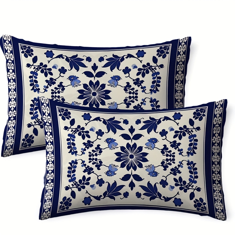 TEMU 2pcs Lumbar Pillow Cover, Double-sided Print 12*20 Inches / 30*50 Cm, Soft Short Plush Fabric, Ceramic Tile Floral Lumbar Pillowcase, Decorative