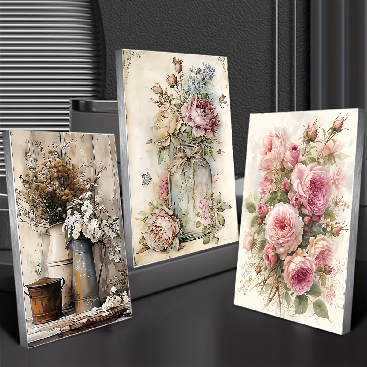 Image of 3pcs Diy Diamond Painting Flower Mosaic Kit Suitable For Decor, Suitable For &, Floral Round Diamond Beads With Color-coded, 30x40cm/15.75x11.81in Craft Project For Wall Hanging Or Table Centerpiece