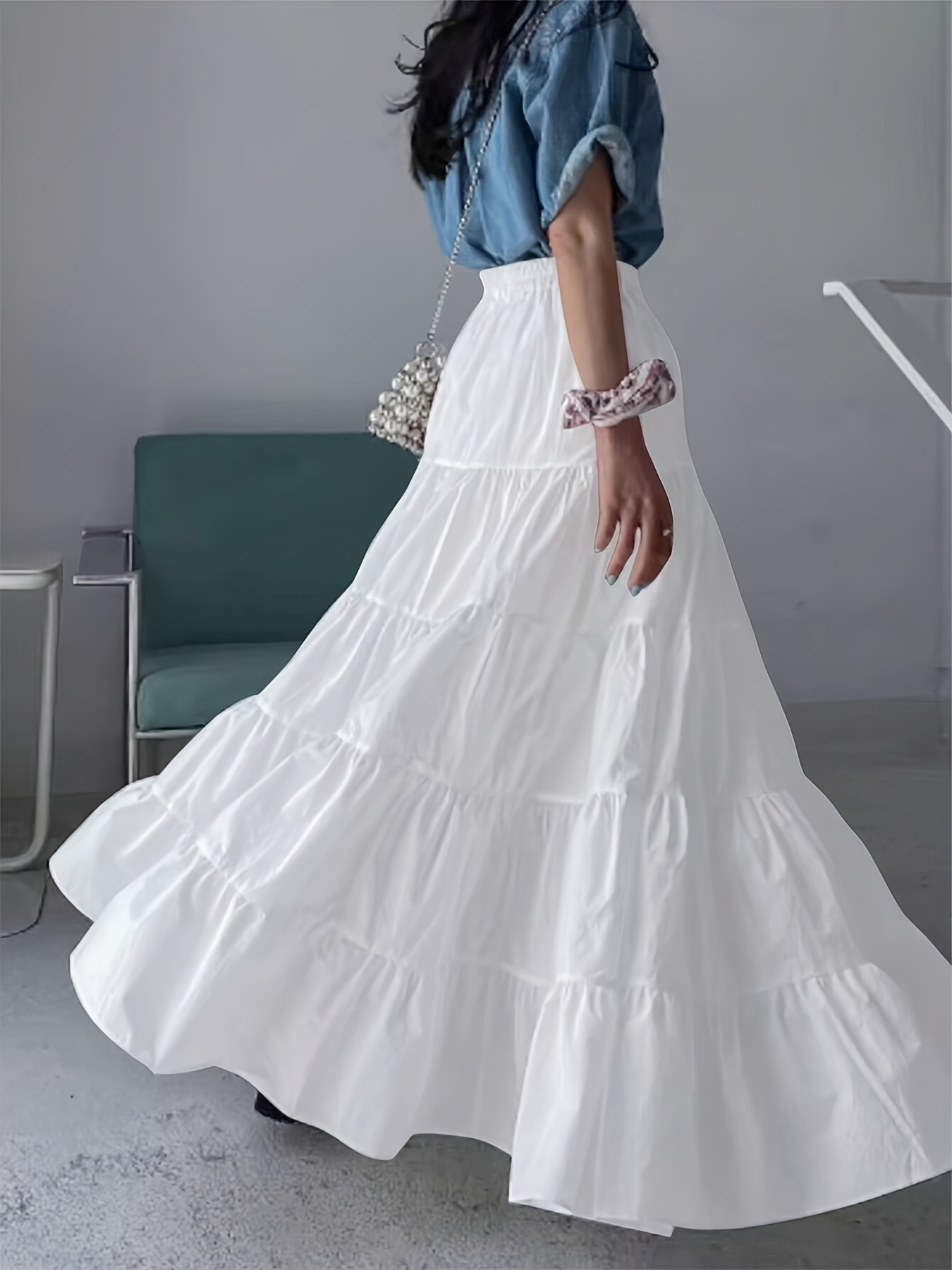 long skirt white sold on Temu United States