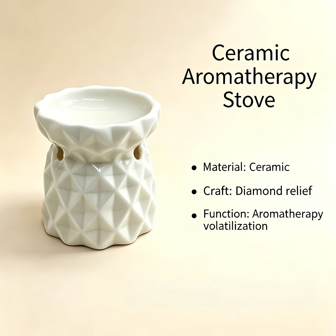 TEMU Diffuseur d' en céramique avec motif diamant relief, porte-encens en céramique de style nordique, décoration intérieure, diffuseur d'huiles