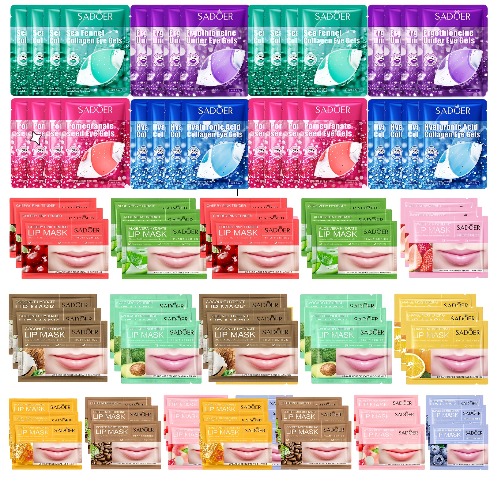 TEMU 62pcs Lip Mask And Eye Mask Mixed , Moisturizing And Not Greasy In Autumn And Winter, Traveling Trips, Easy To Carry, , A Must-have For Women's Travel