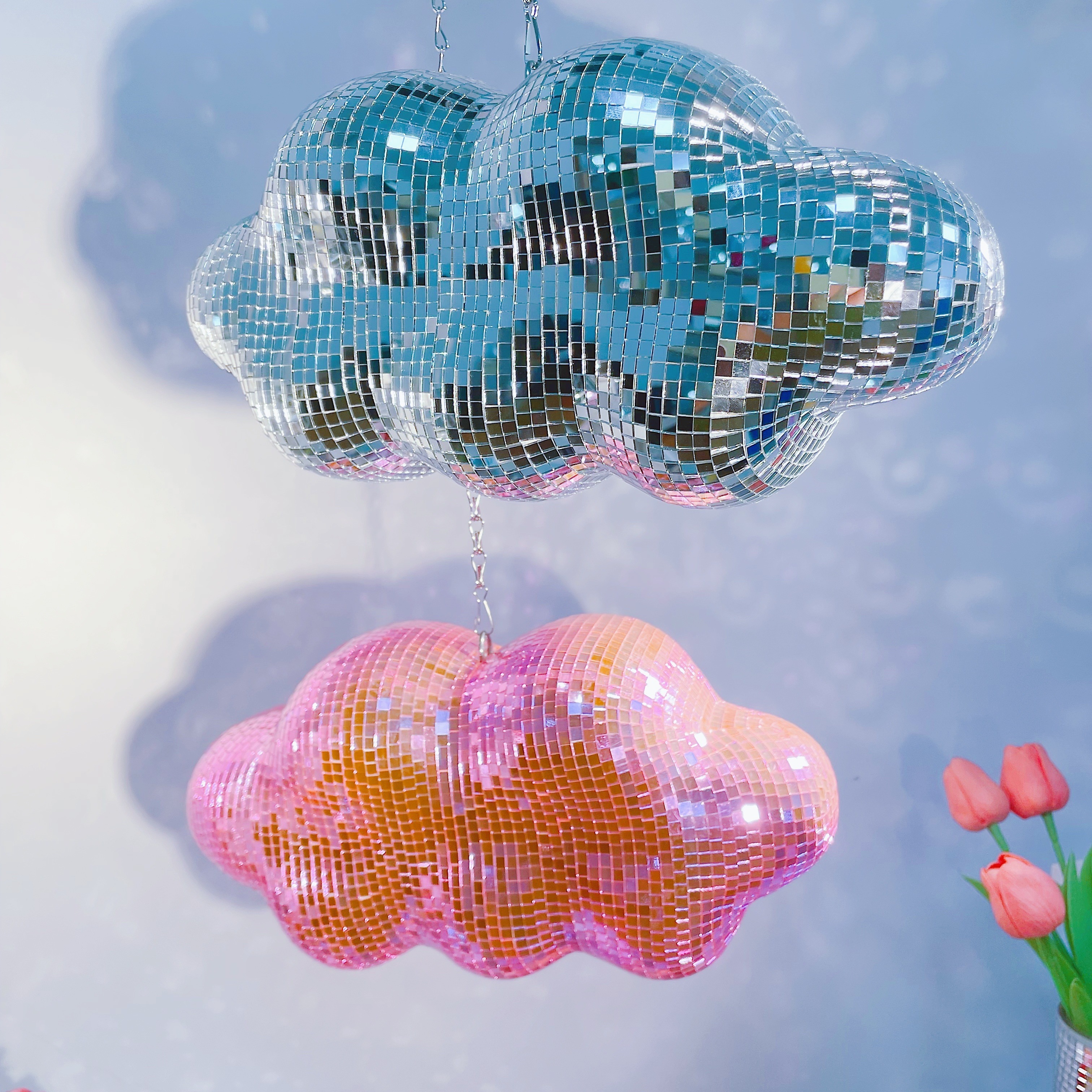 

1pc Décoration de Boule Disco en de Nuage Style Bohémien - à Paillettes avec Chaîne de Suspension, pour Mariage, Fête & Décoration de Bar Maison, Pas d'Électricité