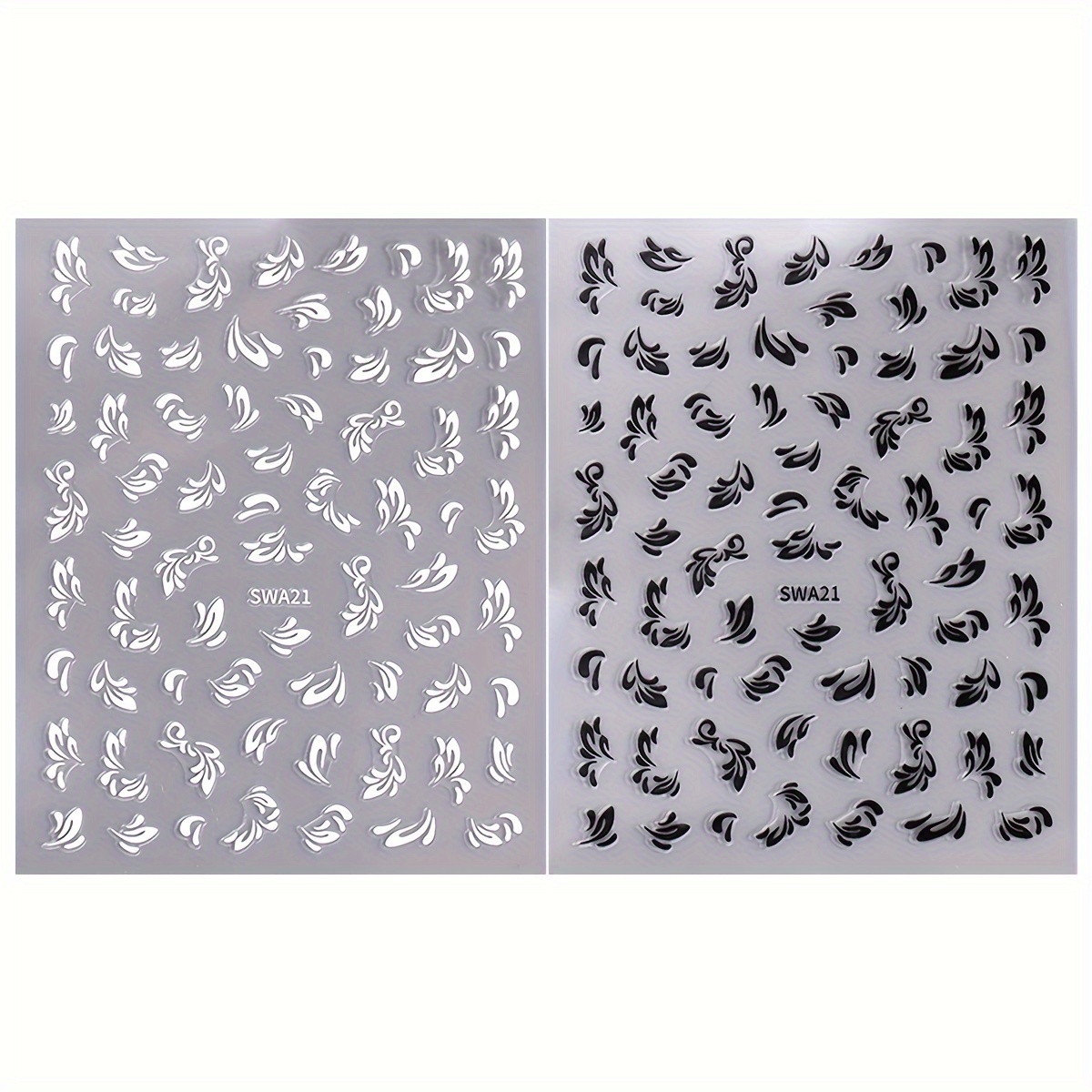 Fantasy Leaf Design Stickers For Nails - Swa21 Black & White, Plastic, Self-adhesive, , Use, Rectangle