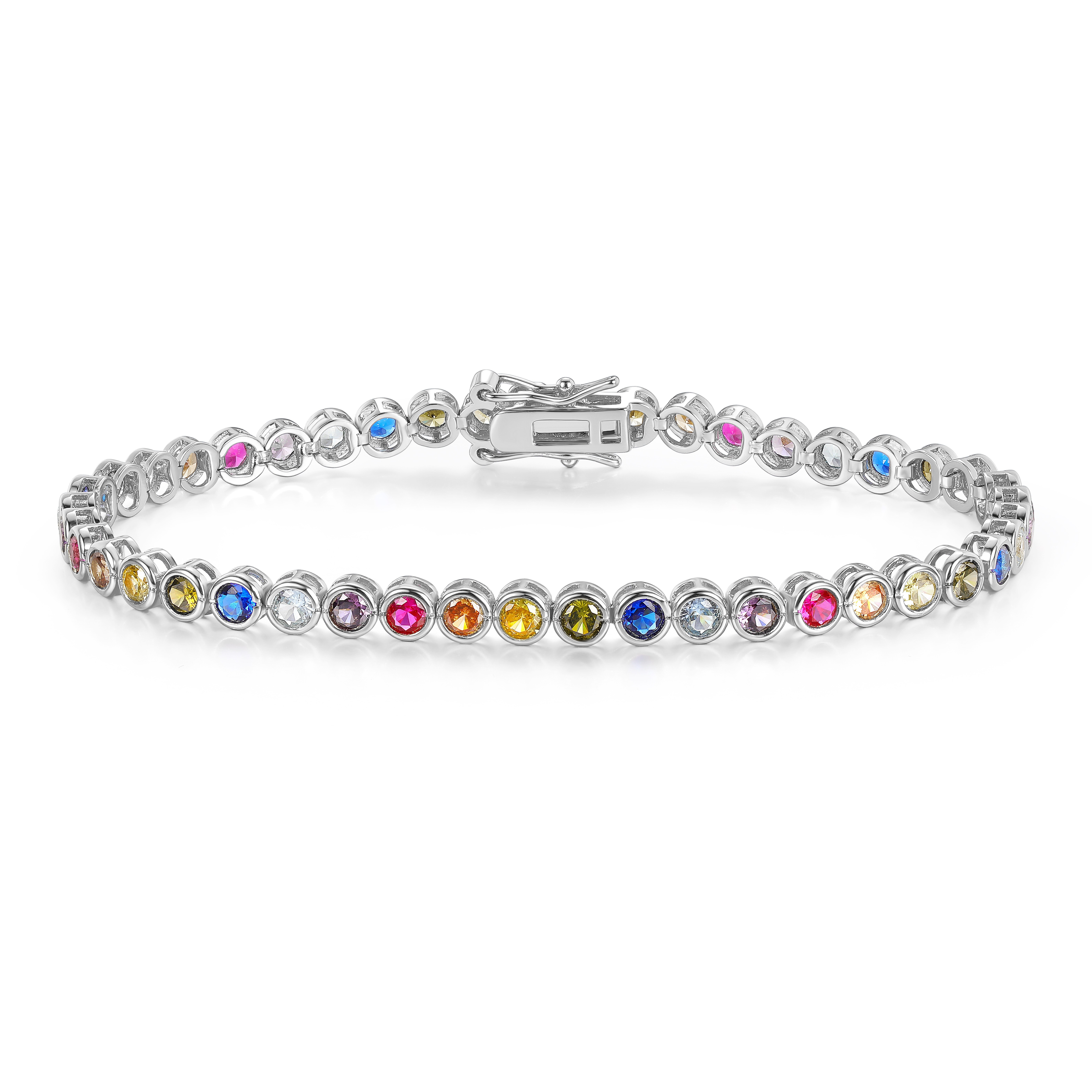 3mm Colorful Tennis Chain Bracelet, Bezel Set Cubic Synthetic Cubic Zirconiaia Rainbow Tennis Bracelet, Unisex, Back to School Jewelry, Back to School Gift, Birthday Holiday Anniversary Gift