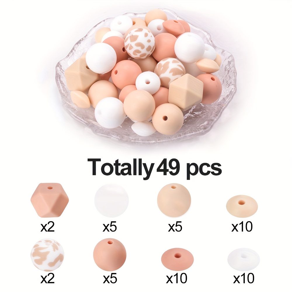 Image of 49pcs Silicone Beads Set, Silicone Beads In Sizes And Shapes In Bulk Beads For Diy Handicrafts Key Chains, Bracelets, Necklaces, Pens, Mobile Phone Pendants Jewelry Making Accessories