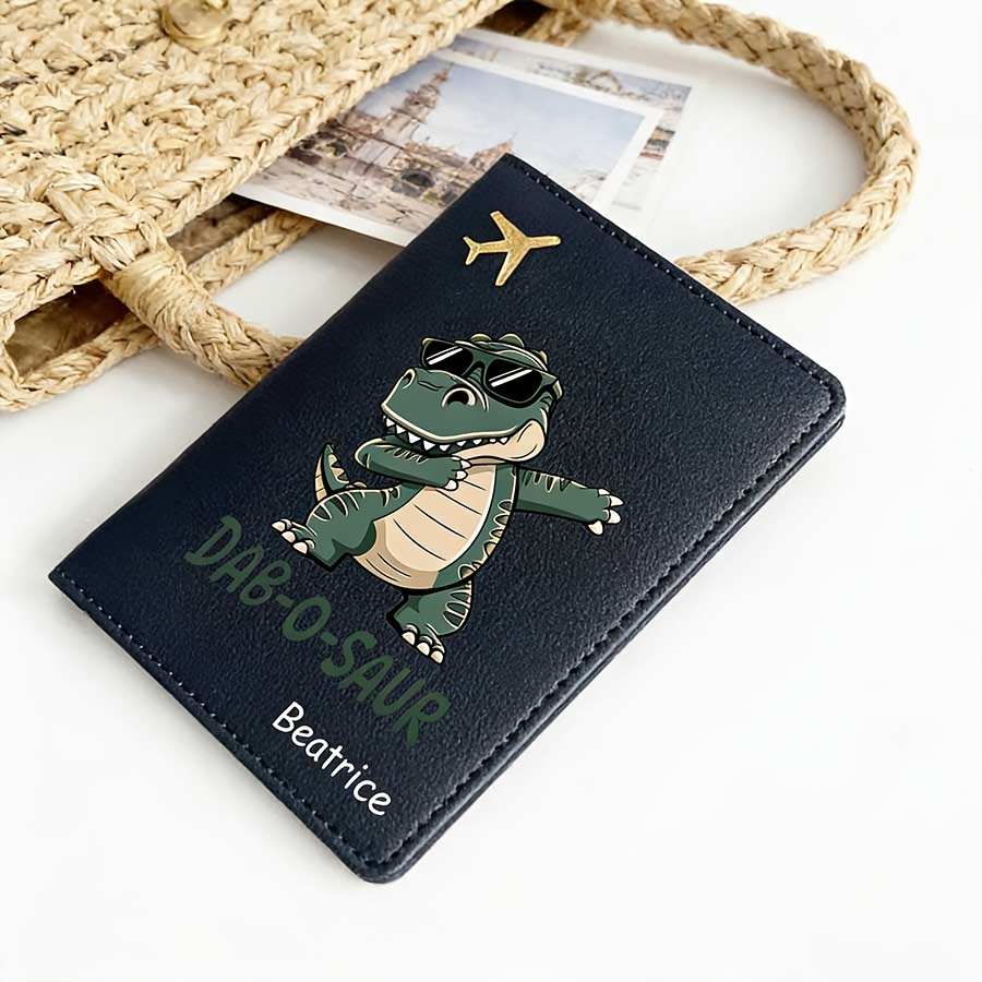 TEMU 1pc Custom Name Passport Cover, Cute Cartoon Dinosaur Design, Ideal For Travel And Flying, Passport Holder, Open Closure Travel Organizer,