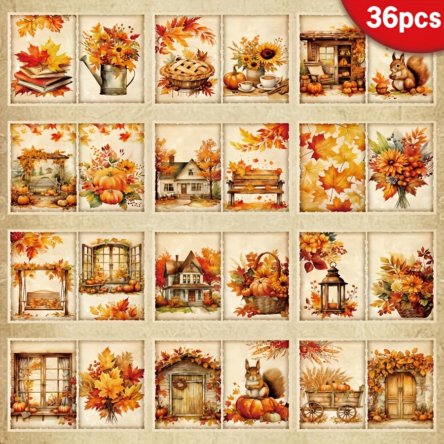 TEMU 36 Sheets A5 Fall Maple Leaf - Thanksgiving Animals, Pumpkins, And Autumn Scenes - Diy Craft For Greeting Cards, Journals, Packaging, And