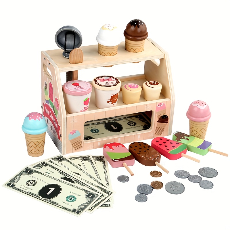 Toy Kingdom Standing Kitchen Set Toy Wooden Ice Cream Counter Toy