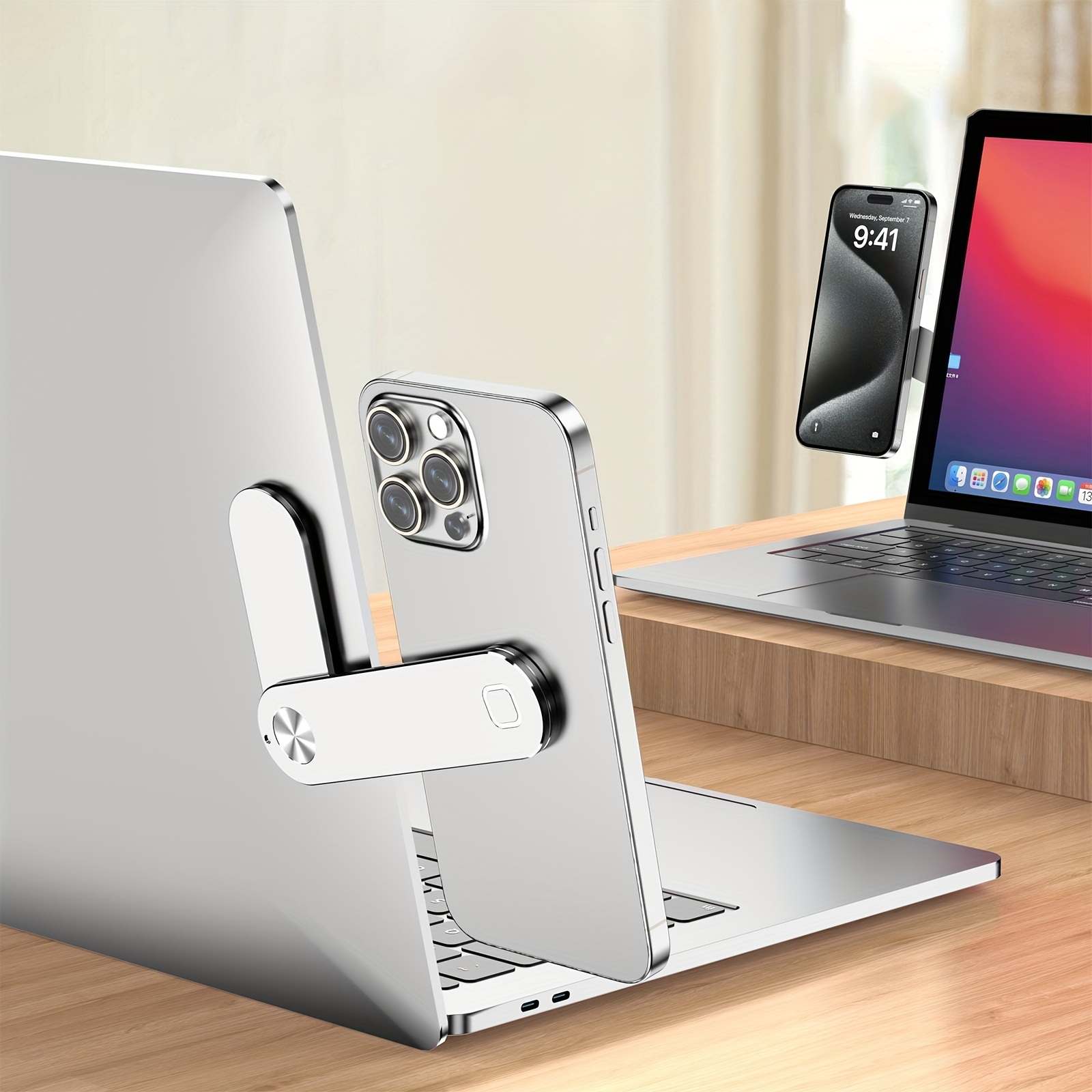 Magnetic Portable Aluminum Alloy Dual-screen Extension Stand For Mobile Phones And Laptops, Side-mounted Magnetic Expansion Bracket