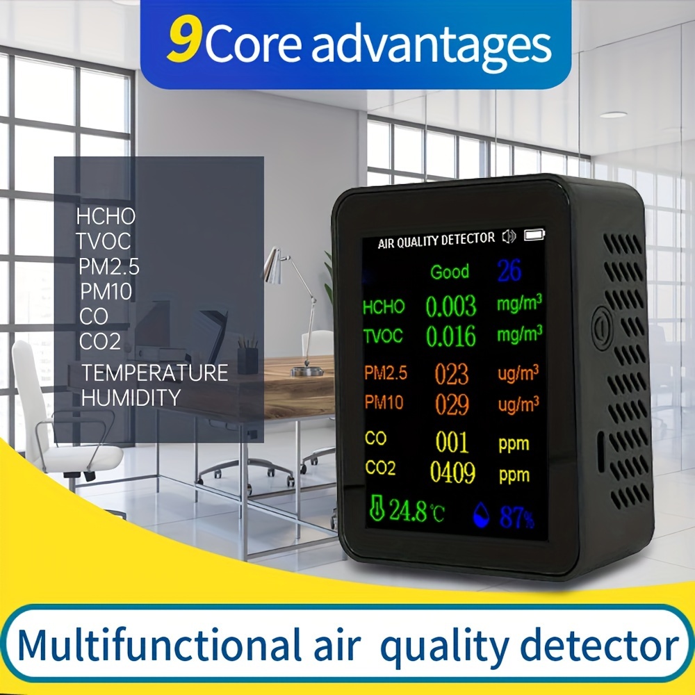  Monitor de calidad del aire, detector de dióxido de carbono de  monitor de CO2, medidor de temperatura y humedad relativa, para Co2  formaldehído (hcho) Voc Tvoc Pm1.0 Pm2.5/pm10 Aqi, para monitoreo