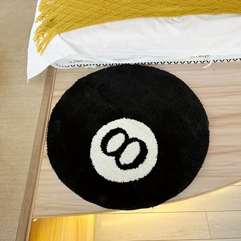 non slip black round rug soft pile area rugs for living room bathroom and home decor machine washable 8 ball pattern bathroom mat room decor carpet floor mats details 4