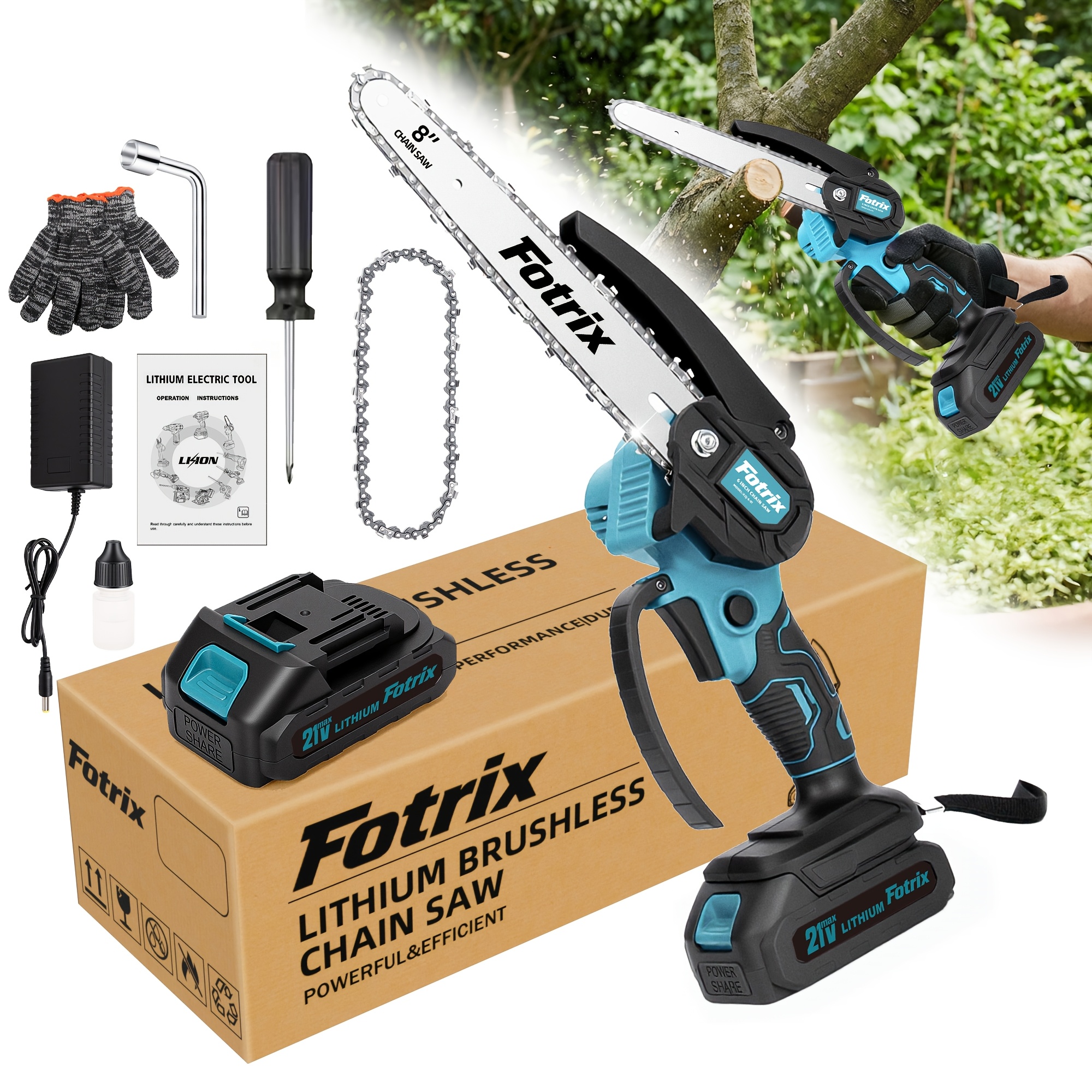 TEMU [pro-level] 8/12/16-inch Cordless Chainsaw With Brushless Motor, Powerful Battery Operated Chain Saw For Heavy Duty , Tree , Wood Cutting,