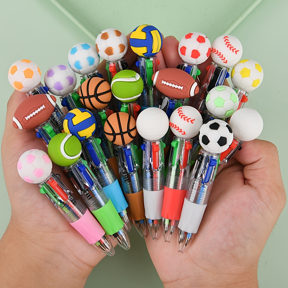 cute ball shaped four color ballpoint pens football basketball   cartoon mini short pens for students journals multi   pens portable office and classroom note taking high quality stationery