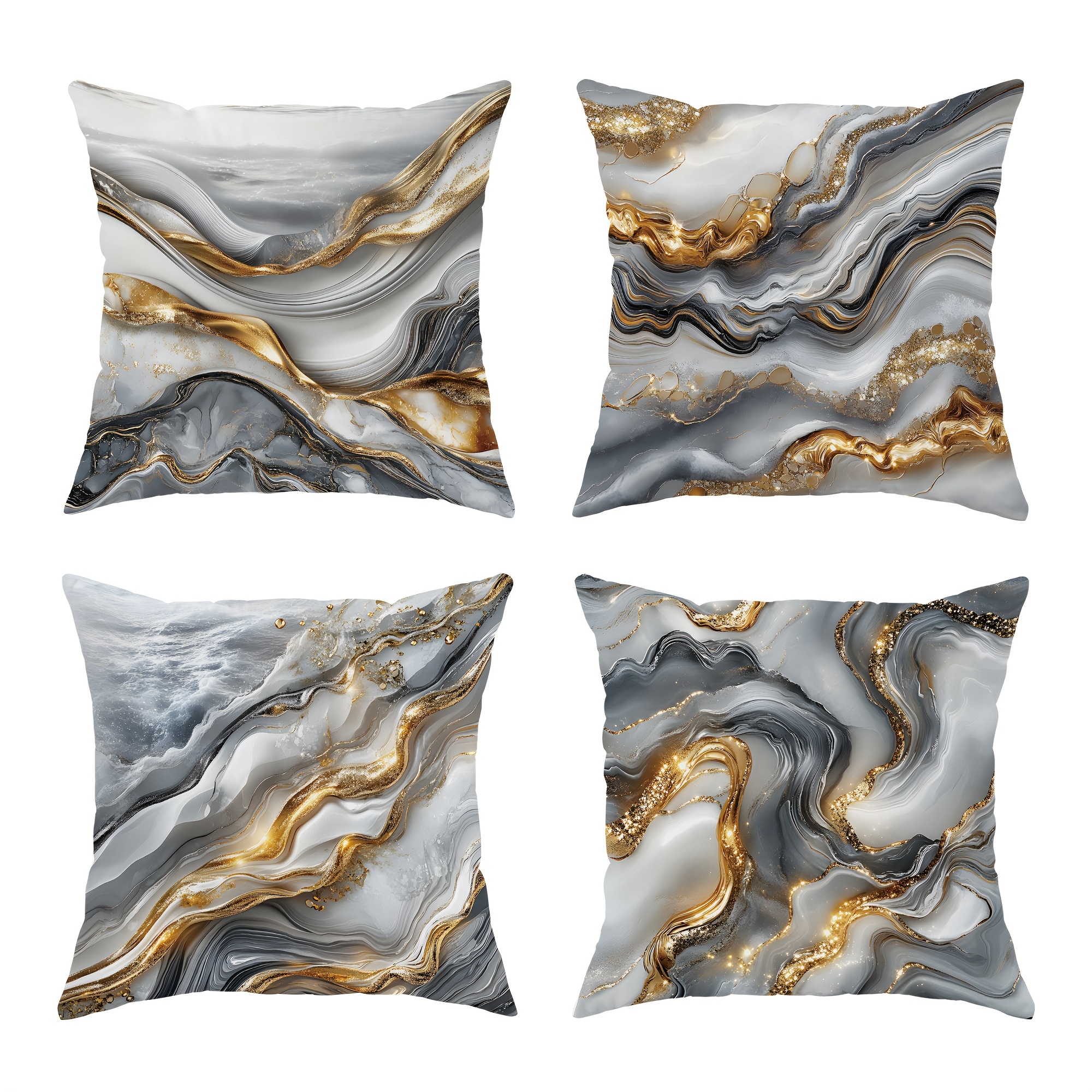 

4pcs Marble Beach Velvet Throw Pillow Covers Abstract Modern Gold Grey Cosy Soft Decorative Pillowcases 1 Sided Printing For Living Room Bedroom Sofa Bed Decor Without Pillow Inserts