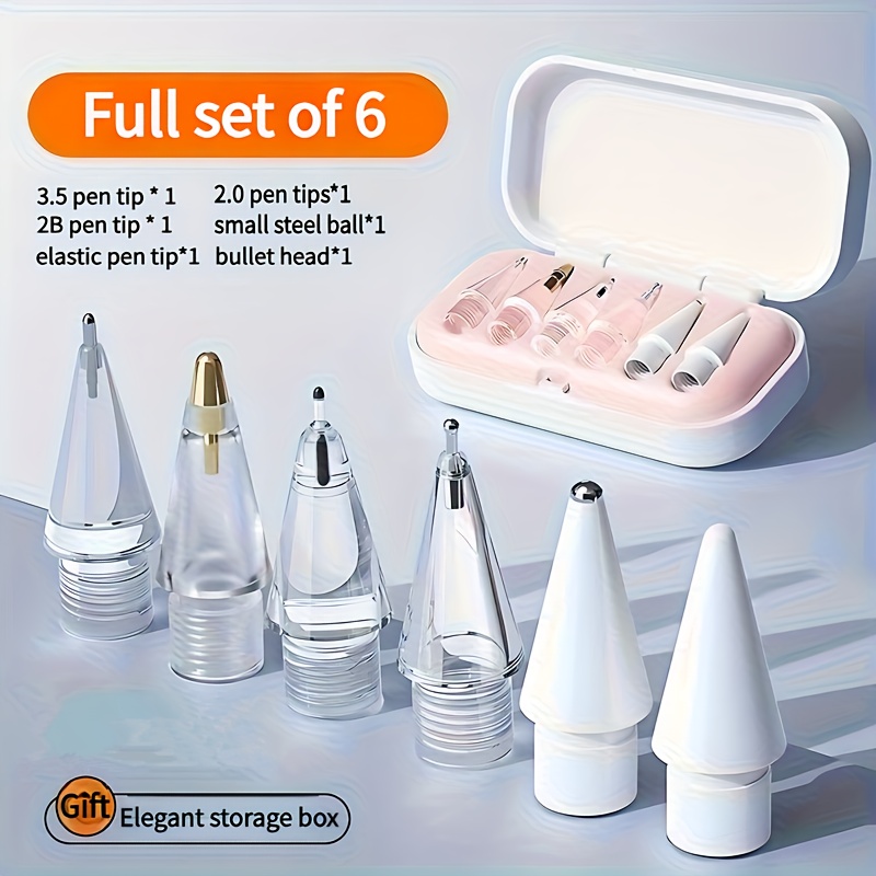 TEMU A Set Includes 4 Or 6 Tips, Suitable For The Nibs Of Pencil Stylus, And Used To Replace The Pencil Tips. Wear-resistant And Silent, With Storage