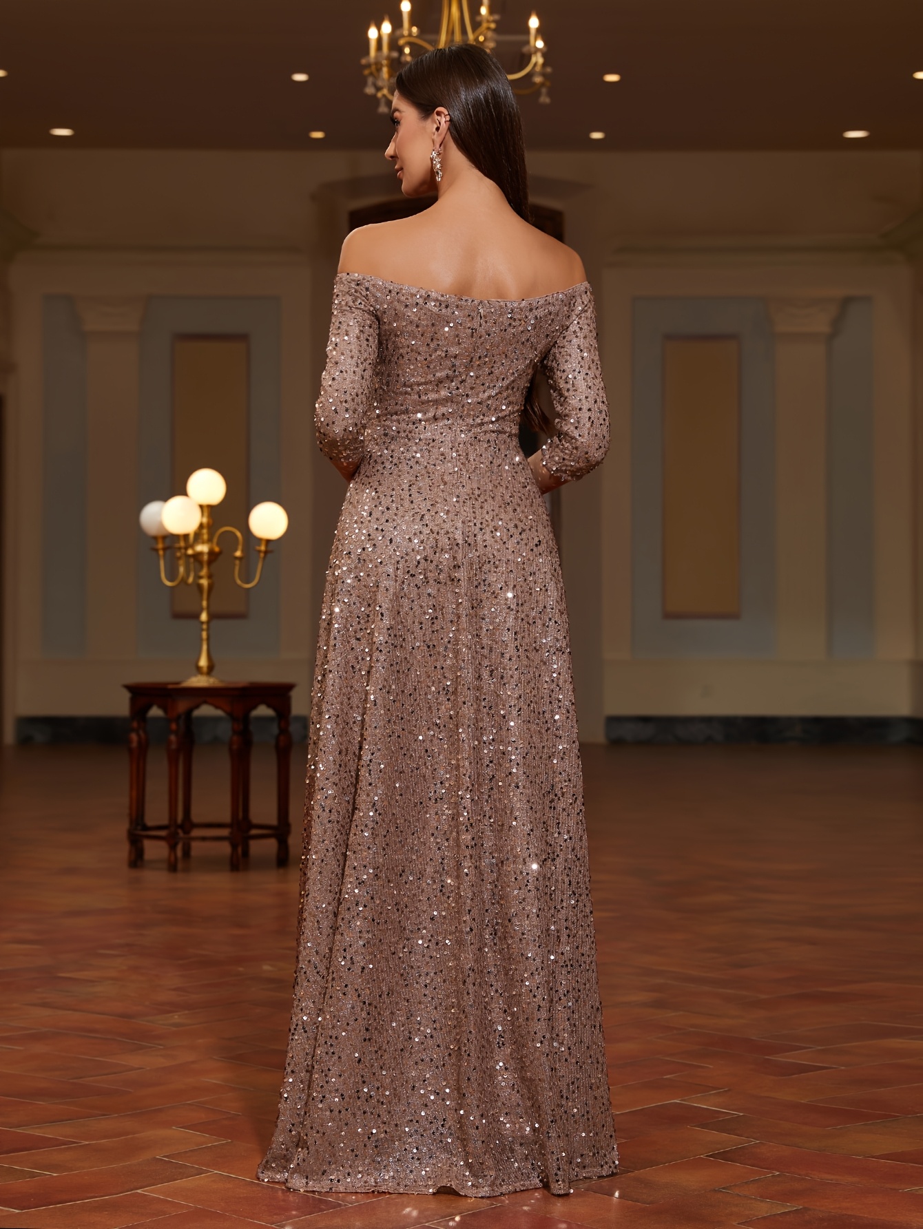 shoulder velvet sequin dress family gathering birthday party - Temu