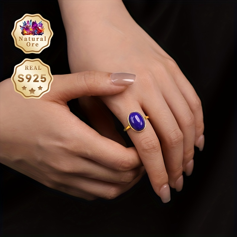 Women's Adjustable 925 Silver Lapis Lazuli Ring, Gift Box