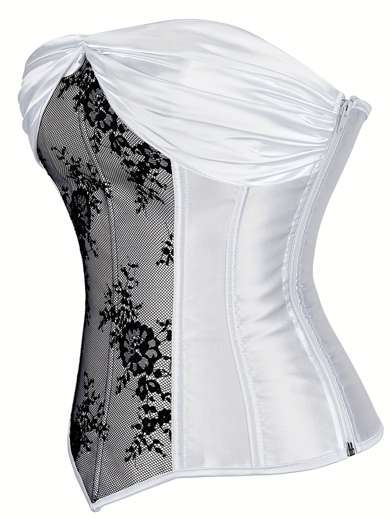 Lace Splicing Ruched Tube Top, Elegant Cross Tie Back Corset Strapless Top, Women's Clothing