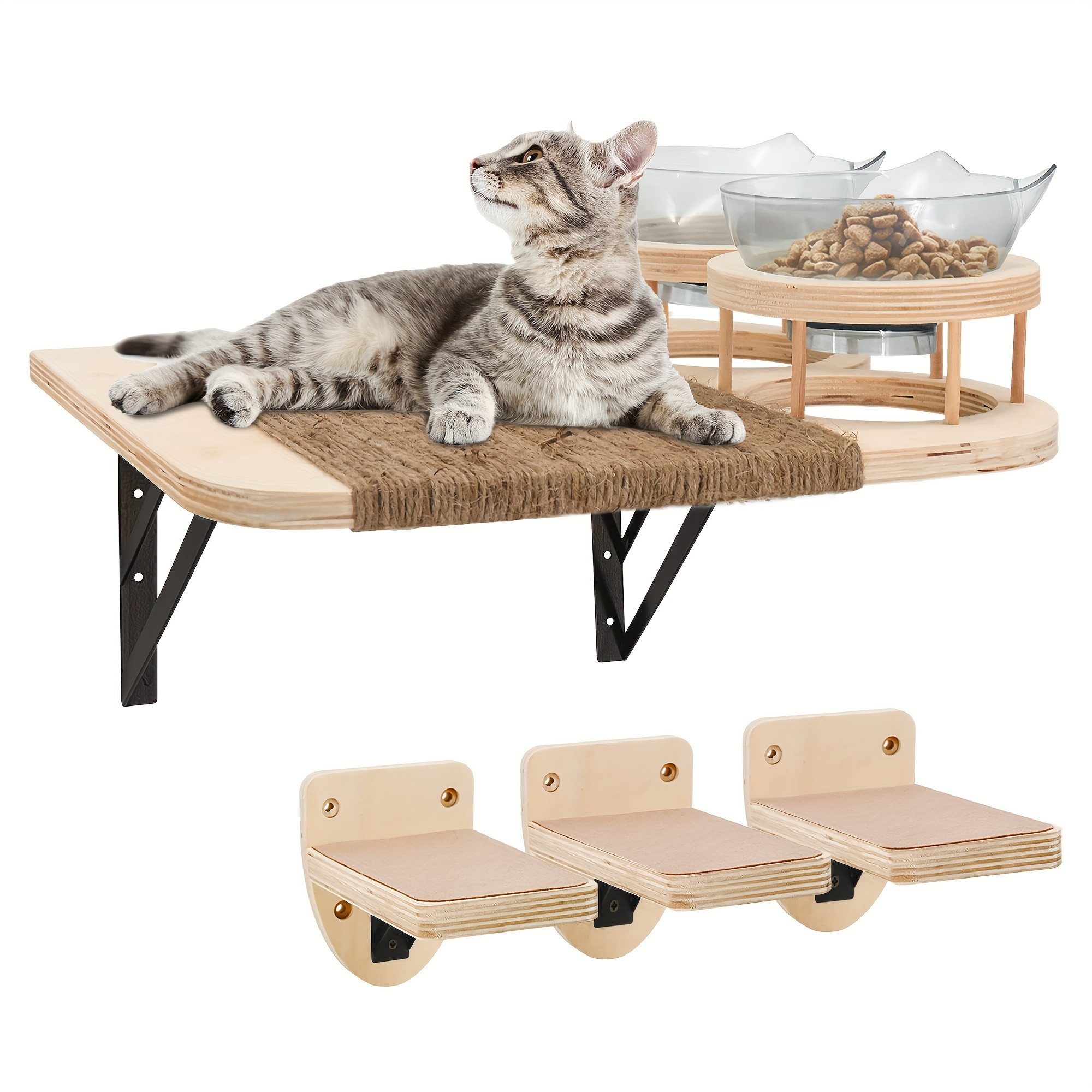 

Cat Wall Shelves Cat Hammock With 3 Steps, Cat Shelves And Perches For Wall, Cat Wall Furniture Set, Cat Climbing Shelves Cat Wall Shelf With 2 Cat Food Shelf And Plush Covered, Gift For Cat