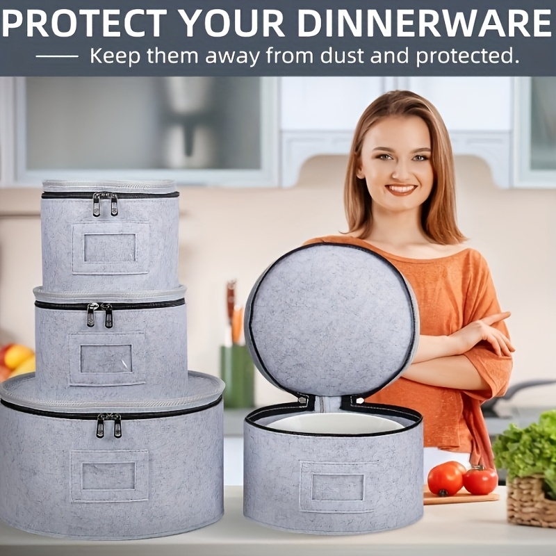 4 pack polypropylene pp felt lined storage boxes with lids protective dish organizer for moving suitable for plates and glasses
