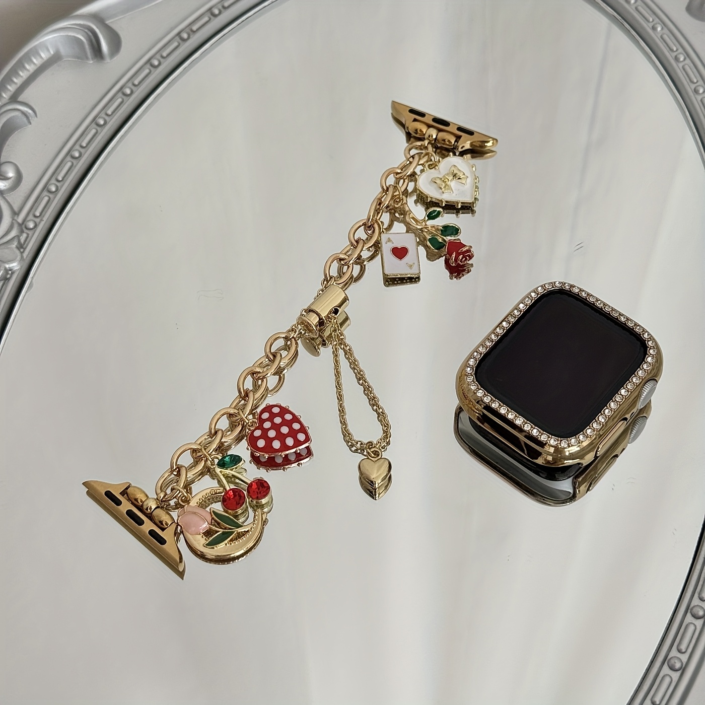 TEMU 1 шт. Золотий ремінець для Apple Watch із серцем у формі полуниці та тюльпана, підходить для моделей Ultra/SE/10/9/8/7/5/4/3/2/1, а також Apple