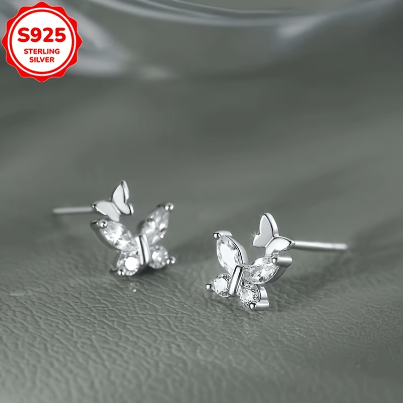 Women's S925 Double Butterfly Stud Earrings, Sweet Design