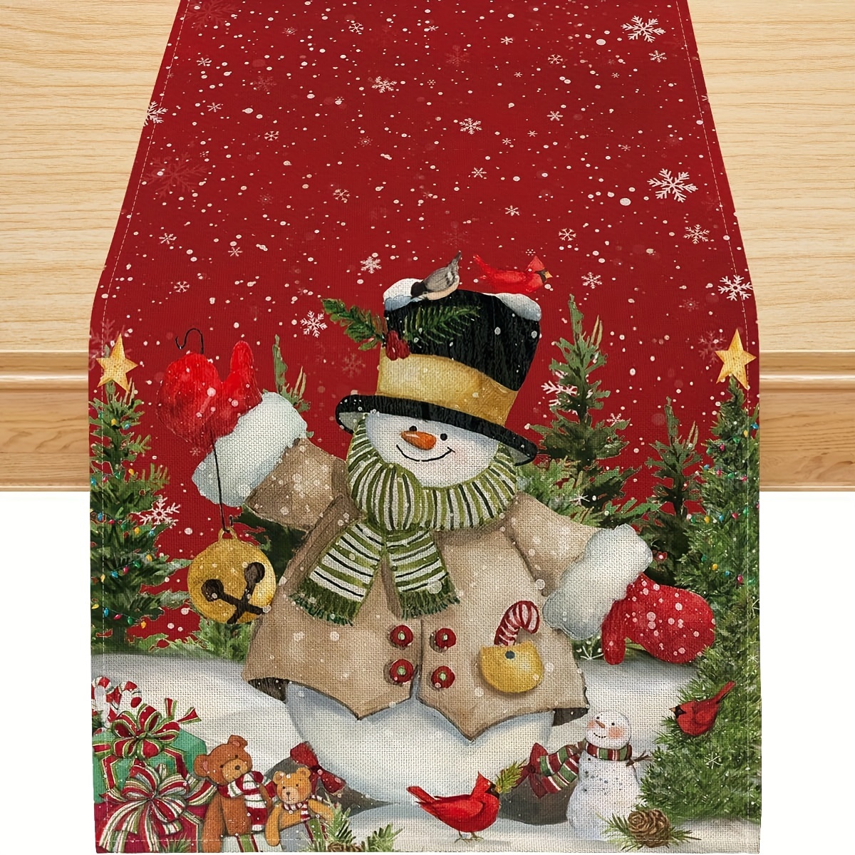 

Snowman & Christmas Table Runner - Linen, Polka For Home Decor, Indoor/outdoor Use, Multiple Sizes , Christmas Decor