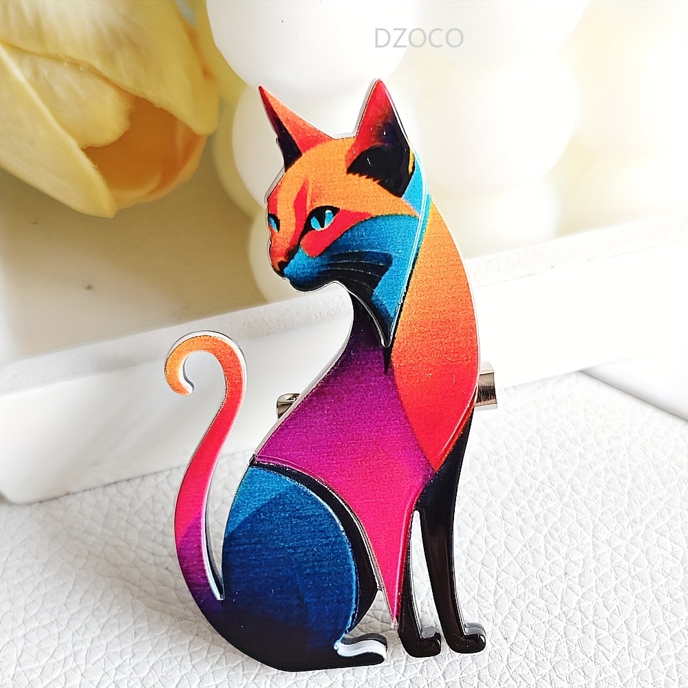 

Acrylic Cat Brooch Pin – Vintage Style, Elegant Fashion Accessory For Scarves & Apparel, Cute Cartoon Design With Gradient Colors And