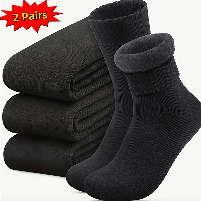 2/5 Pairs Women's Winter Warm Socks, Outdoor Warm Socks, Soft And Thick, Classic Hiking , Solid Color, Fabric