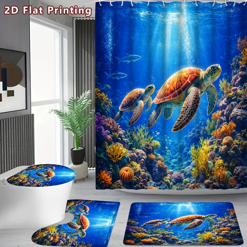 4pcs Hummingbird Love Shower Curtain Set with Bath Mat