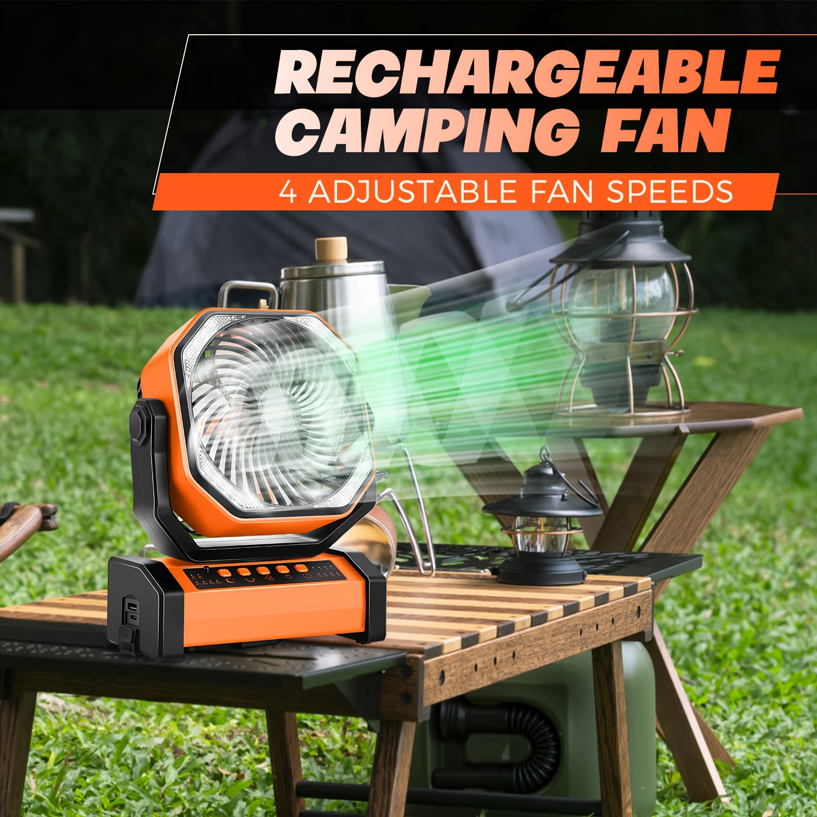 

Saker Rechargeable Camping Fan-20000mah Led , Hanging , Auto-oscillating, Portable Ceiling Table Fan For Car Rv