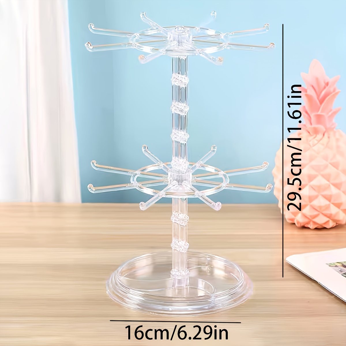 TEMU 1pc 2-layer Rotatable 16-hook Storage Rack With Adjustable Bottom Distance For Keychain Display Rack. Easy To Store Keys At The Entrance, Glasses, Glasses, Jewelry Accessories, Etc.