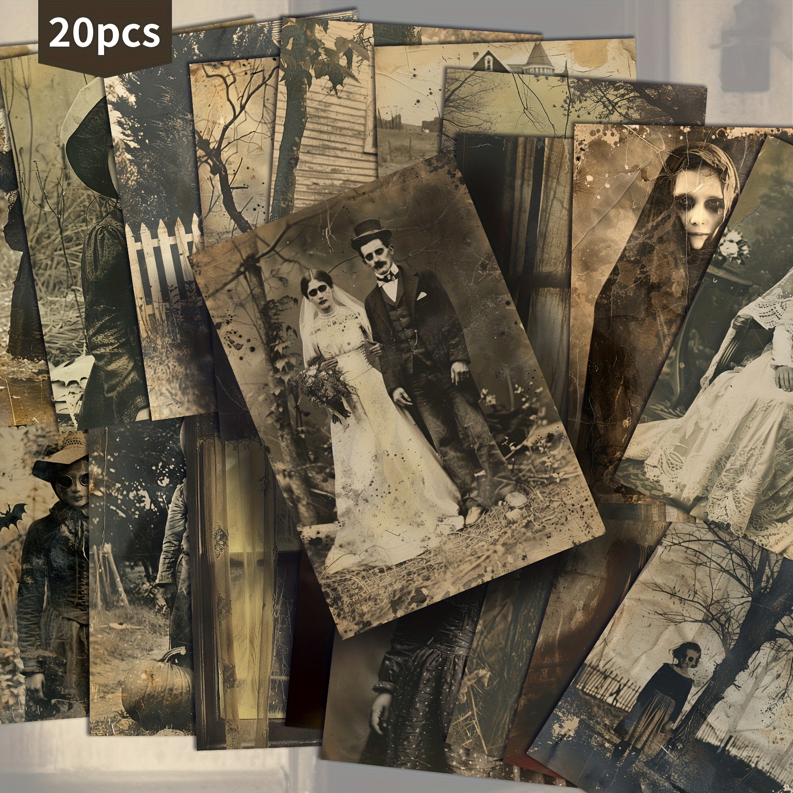Image of 20 Pack Vintage Horror Halloween Paper Postcards -4x6 Inches Horror Junk Journal Paper, Classic Pinup Illustrations, Collectible Decorative Painting Cards For Scrapbooking & Crafting
