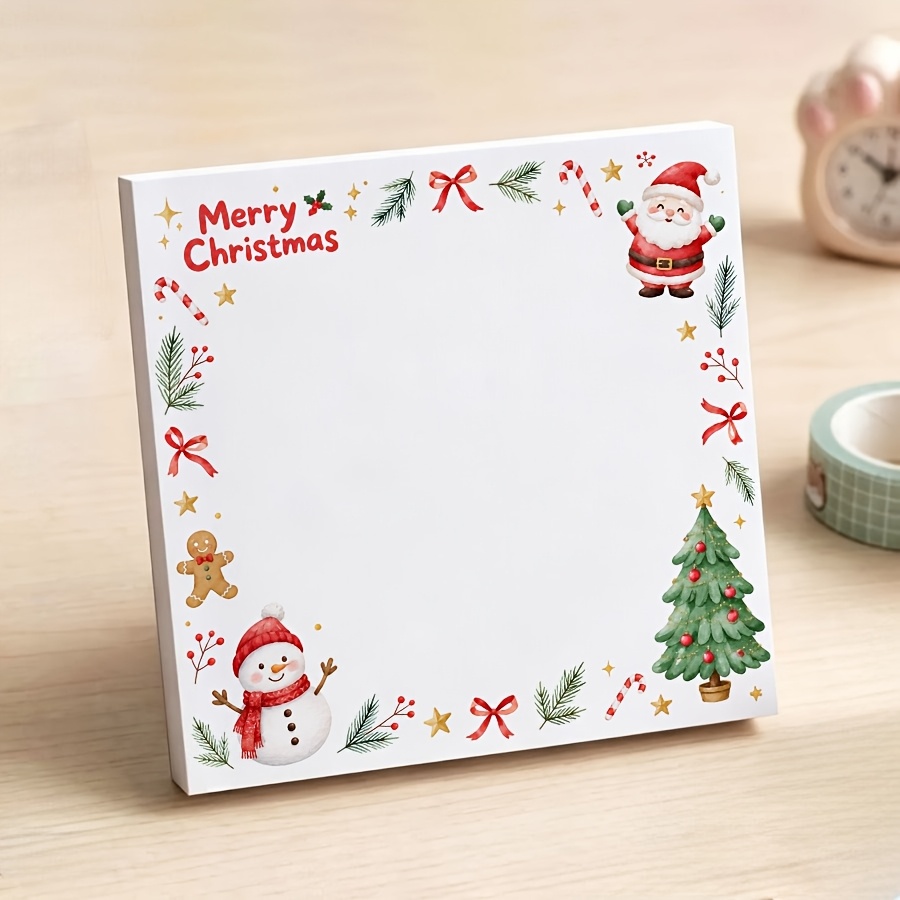Image of Cute Christmas Santa Snowman Non-sticky Notepad, Holiday Tear-off Memo Pad, Blank Festive For Office Desk Decor, School Supplies And Stocking Stuffers
