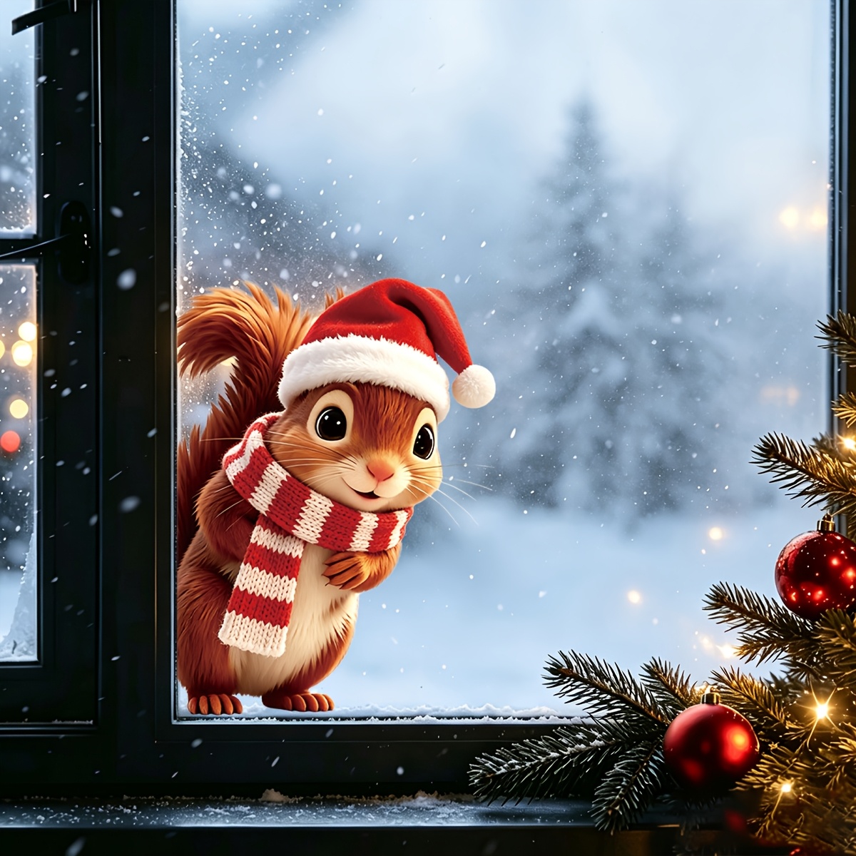 TEMU 1pc 2d Christmas Squirrel Peeking Static Window Cling, Lying On Window Sill Glass Sticker, Cute Animal Decor Sticker, Home Decoration, Suitable