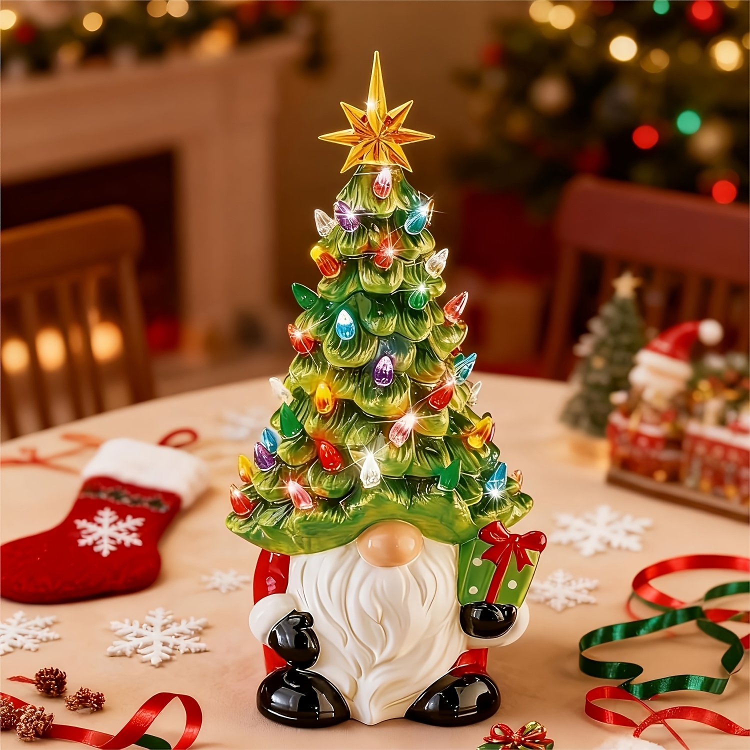 TEMU Handcrafted Resin Luminous Christmas Dwarf With Colorful Bulbs. Perfect For Holiday Gifts. 6-inch Tall Decorations Are Ideal , Mantelpiece Or