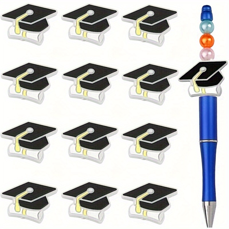 

12pcs Graduation Cap Silicone Beads With Pen, Diy Craft Bead Set For Keychain, Bracelet, Graduation Gift, Silicone Bead Loose For Beading Pens, Creative Graduation Cap Silicone Beads Bulk Pack