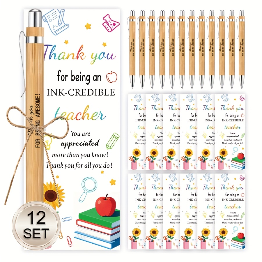 TEMU 24pcs Teacher Appreciation Gifts - Thank You Teacher Pens With Inspirational Quotes, Sunflower & Designs, Bulk Christmas, Thanksgiving,