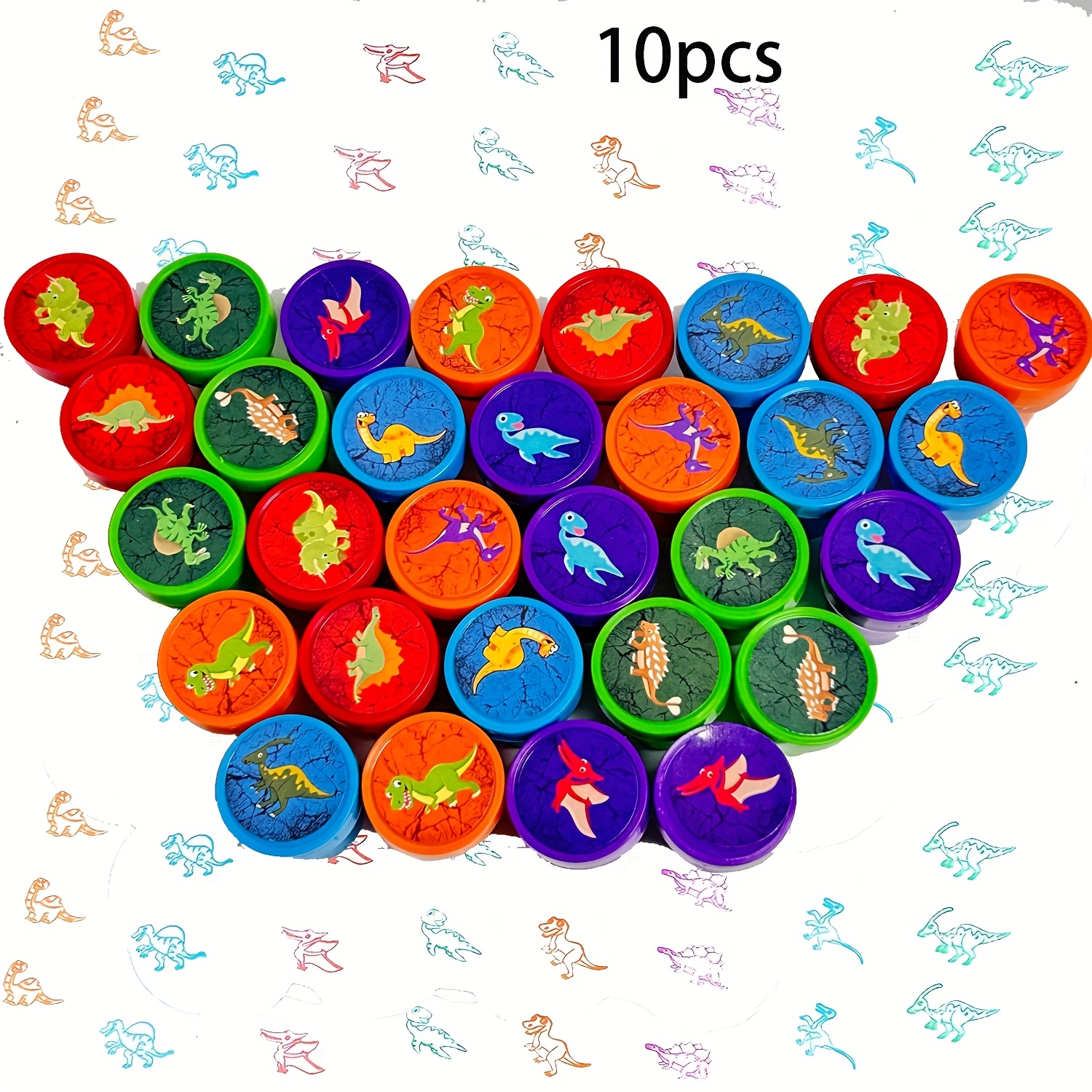 Image of 10/ Dinosaur Stamps With Ink, Perfect For Dinosaur Birthday Party Supplies, Dinosaur Party Favors, And Teacher Stamps