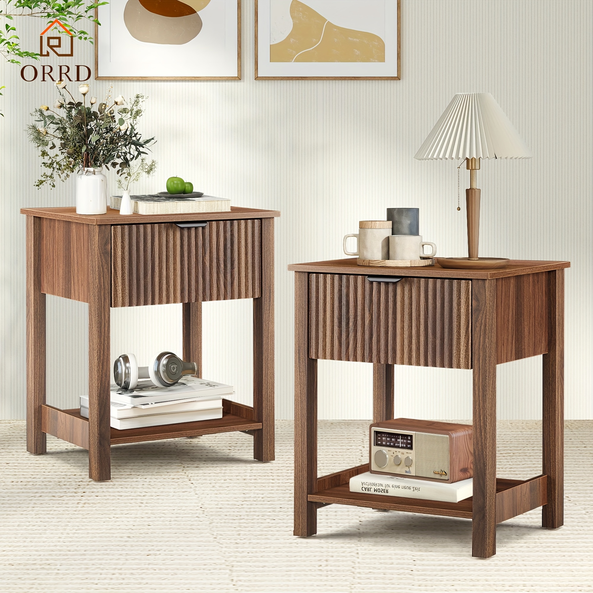   century modern nightstand featuring a drawer ribbed design for storage suitable for living rooms or bedside use in compact areas easy to put  