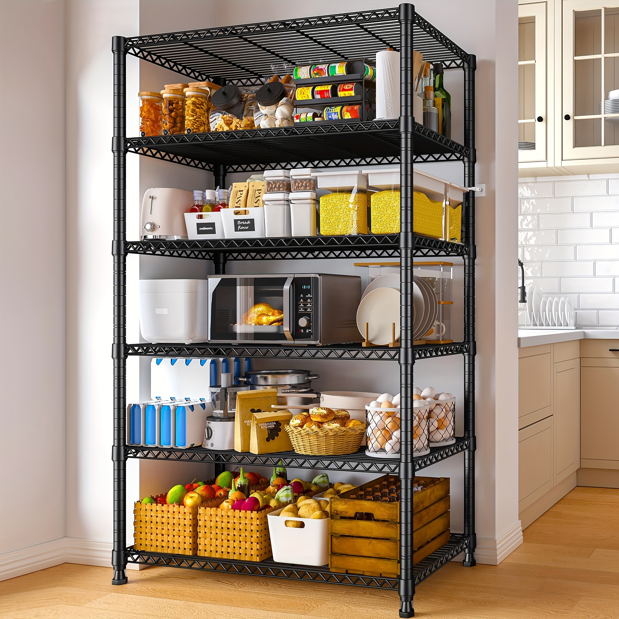 

75" H Storage Shelves 6-tier Large Wire Shelving Adjustable Metal Shelving Units Detachable Storage Rack For Kitchen Laundry Living Room Heavy Duty Metal Shelf 75" X35.05" X13.59