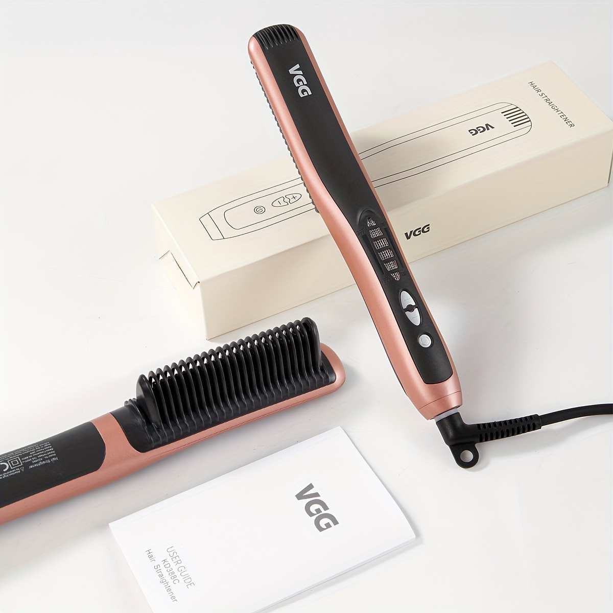 

Vgg Rose Hair Straightener Comb For Women - With 6 Temperature Settings, 20s Auto Shut-off, Portable & Stylish, Ideal Christmas & Halloween Gift