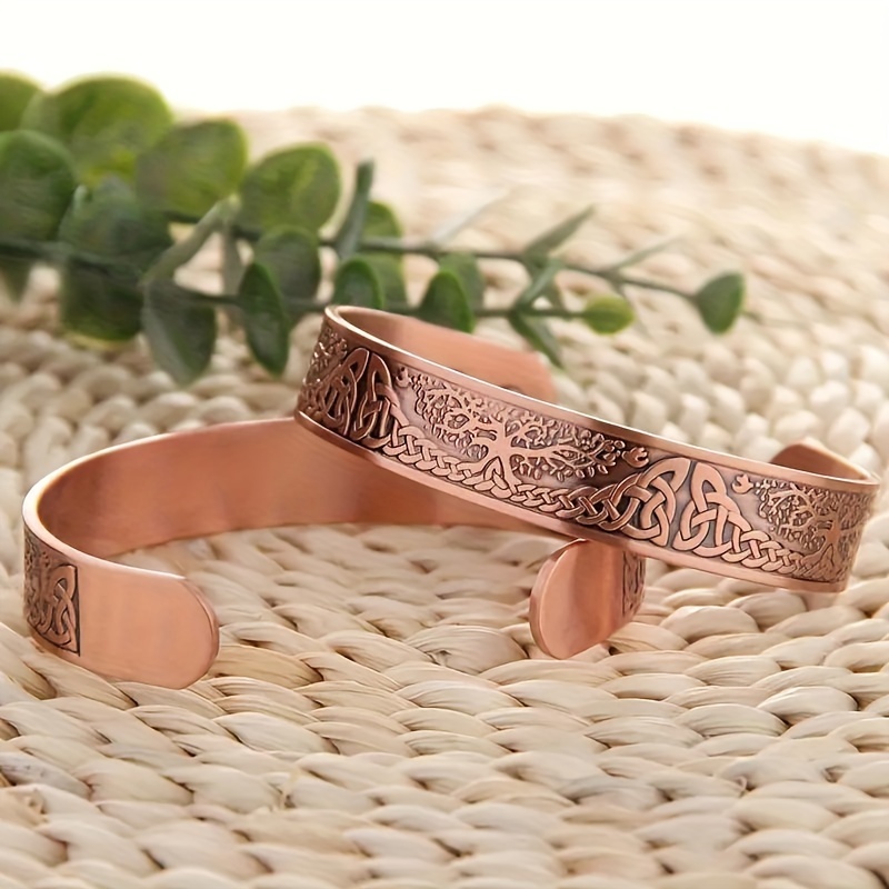 

1pc 99.99% Pure Copper Magnetic Bracelet, Life Of The Tree Carving Cuff Bangle With 18 Magnets, Adjustable Size