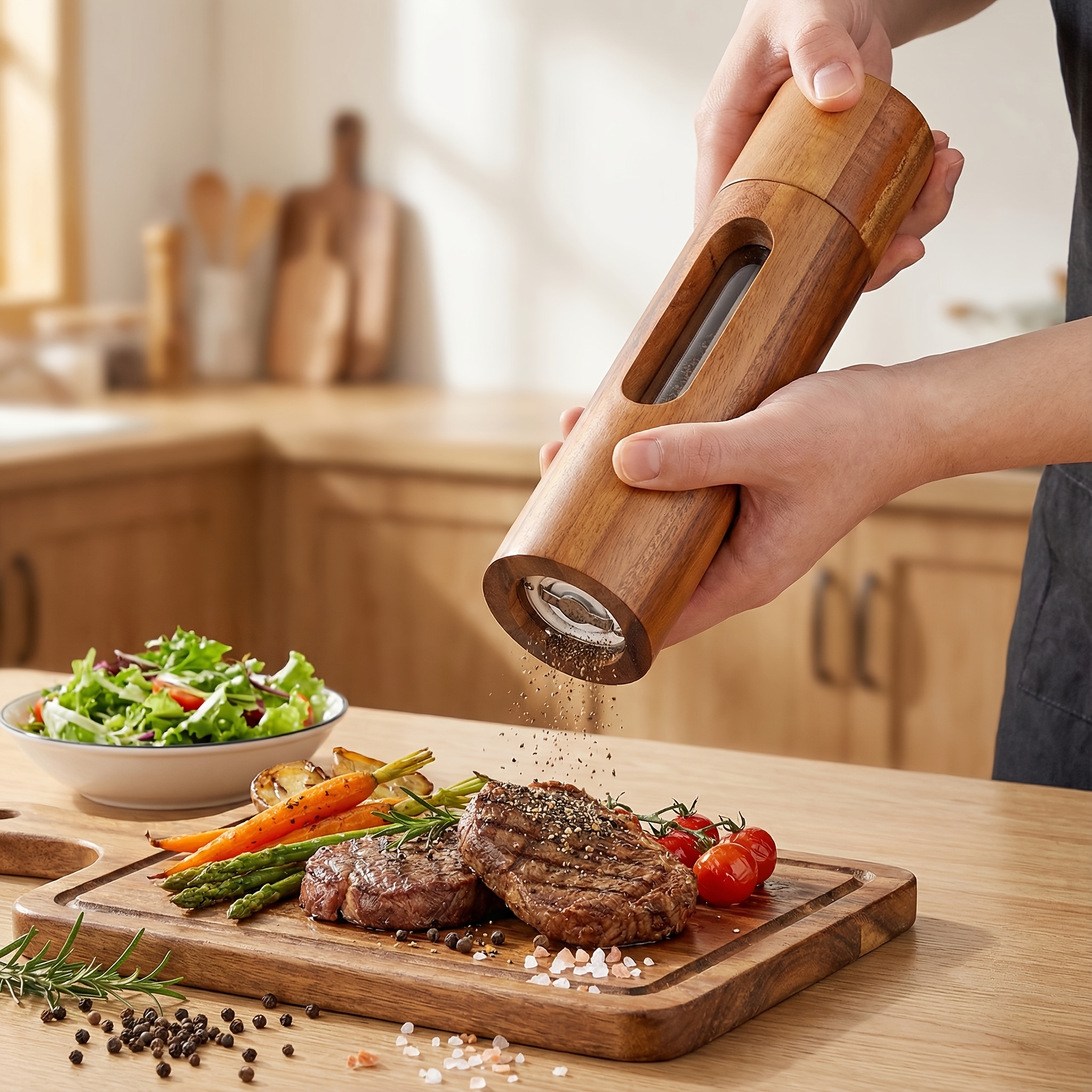 TEMU Acacia Wood Picnic Grill Pepper And Salt Grinder