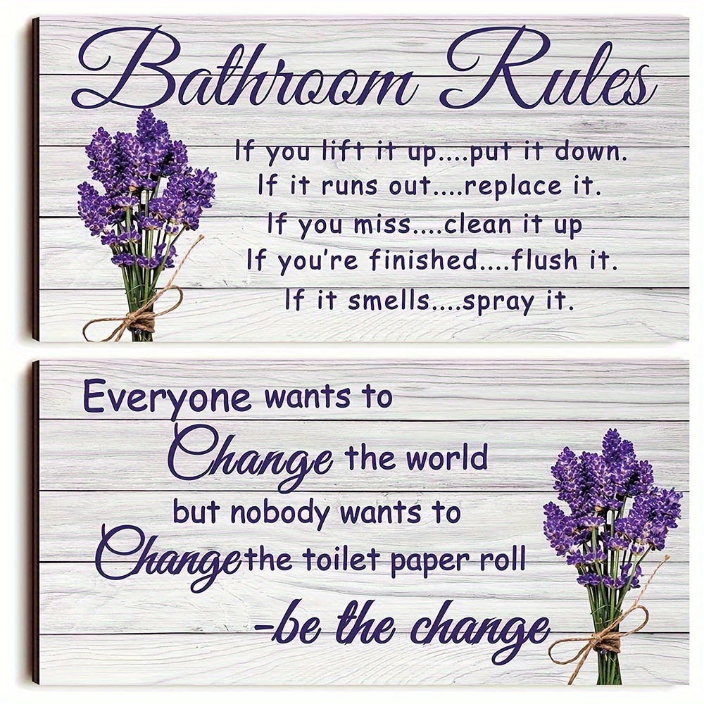 

2pcs, Lavender Purple 2d Wooden Bathroom Signs, Classic Rectangular Wall Decor Plaques, Rustic Farmhouse Style, For Home Restroom Decor