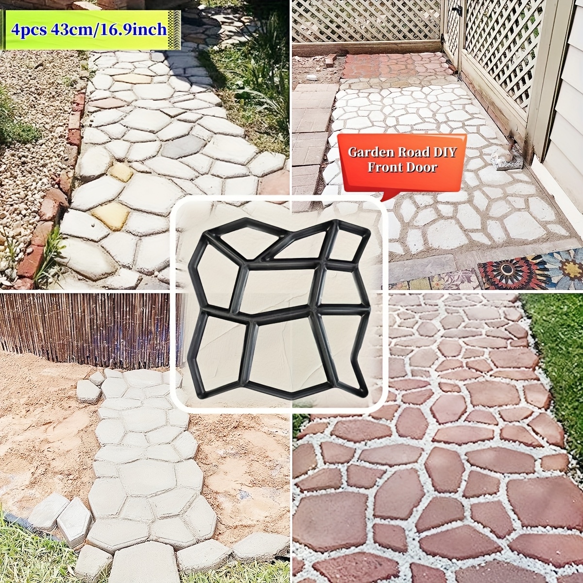 

4pcs X Inch , Path Moldings Paving Pavement Concrete Molds Stepping Stone Paver Cement Mold For Patio, Lawn & Garden